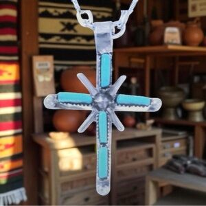 REDUCED Turquoise Sterling Silver Zuni Cross Pendant NWT